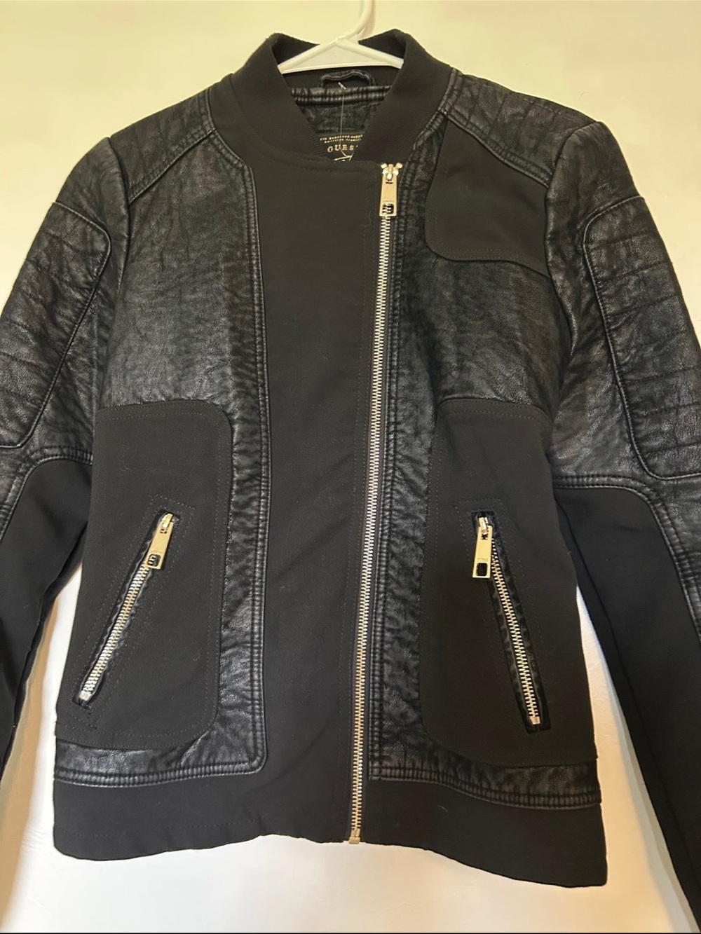 Guess Black Bomber Jacket with Zipper Pockets